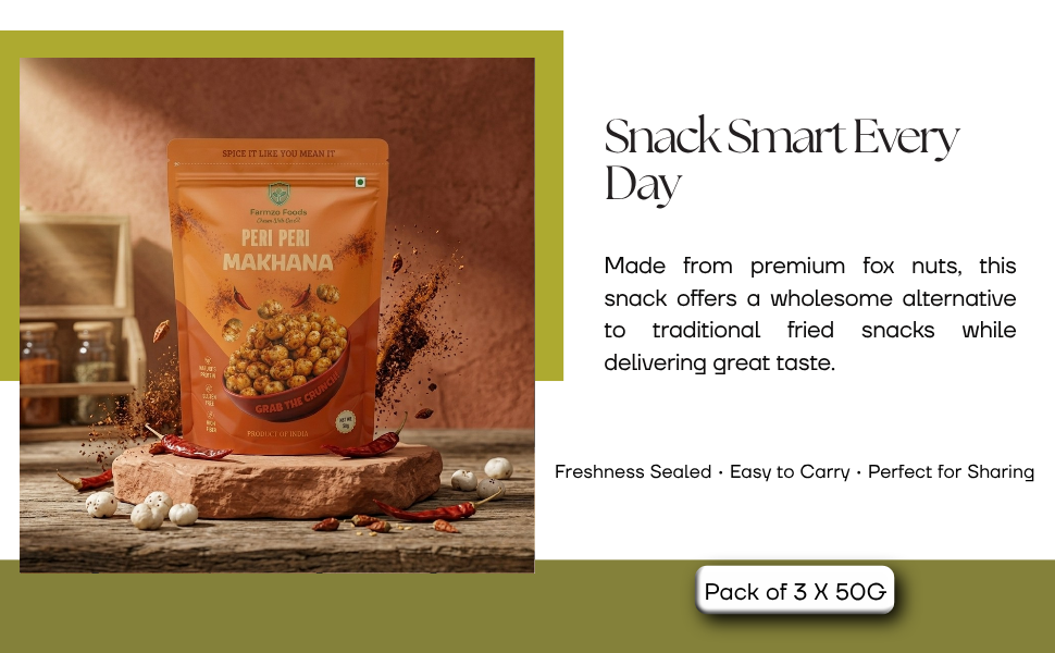 Farmzo Foods Peri Peri Makhana | Pack of 3 X 50G | Crispy Roasted Fox Nuts | 150G