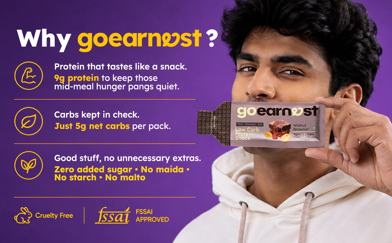 Goearnest Walnut Brownie Low Carb, High Protein Snack | 9g Protein, 5g Net Carbs | No Added Sugar, High Fibre, Gluten Free | 30g, Pack of 2