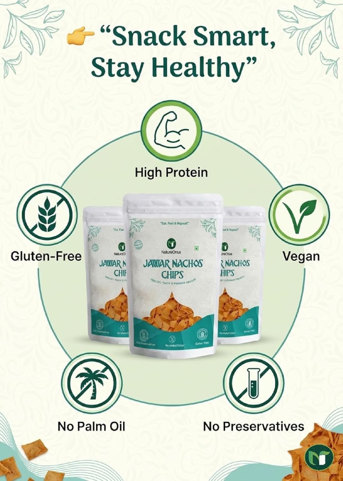 NatureOnus High Protein Chips Combo Pack of 7 (301g) | 7 Snacks Pack x 43g | Ragi, Beetroot, Multigrain, Jowar, Quinoa, Soya & Rajma Chips | Gluten-Free, No Maida, No Preservatives, No Palm Oil, High Protein Chips (43g x 7 Packs)