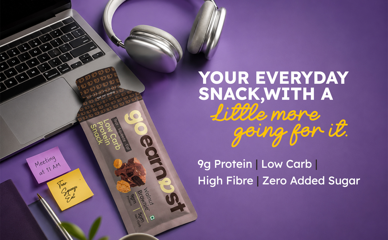 Goearnest Walnut Brownie Low Carb, High Protein Snack | 9g Protein, 5g Net Carbs | No Added Sugar, High Fibre, Gluten Free | 30g