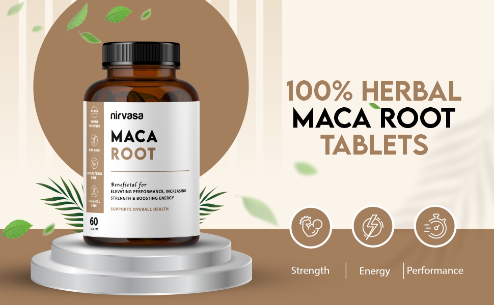 Nirvasa Maca Root Tablets 800mg (60 Tabs) | Ayurvedic Supplement for Energy, Strength, Stamina & Vitality | Supports Fertility & Hormonal Balance | For Men & Women (Pack of 1)