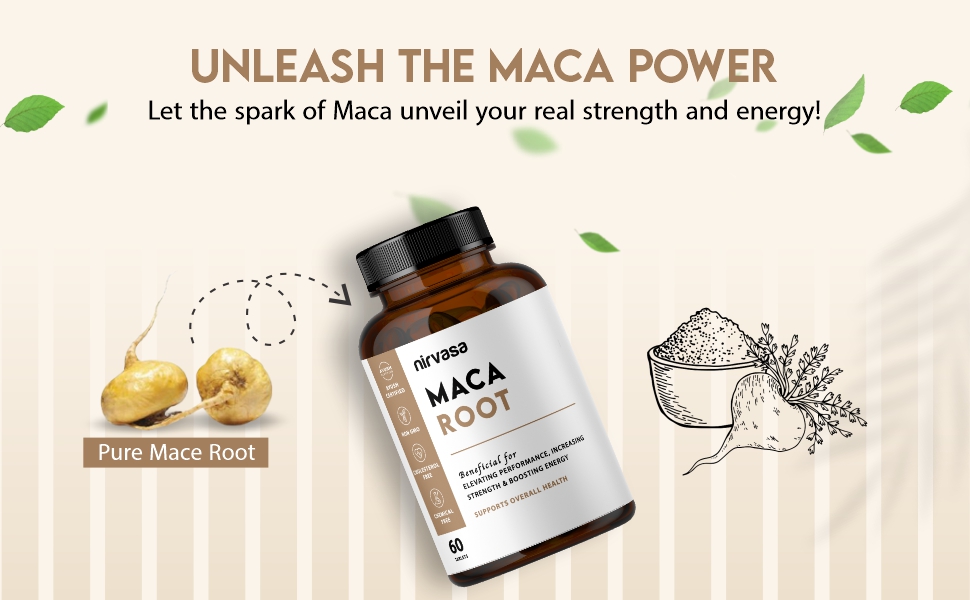 Nirvasa Maca Root Tablets 800mg (60 Tabs) | Ayurvedic Supplement for Energy, Strength, Stamina & Vitality | Supports Fertility & Hormonal Balance | For Men & Women (Pack of 1)