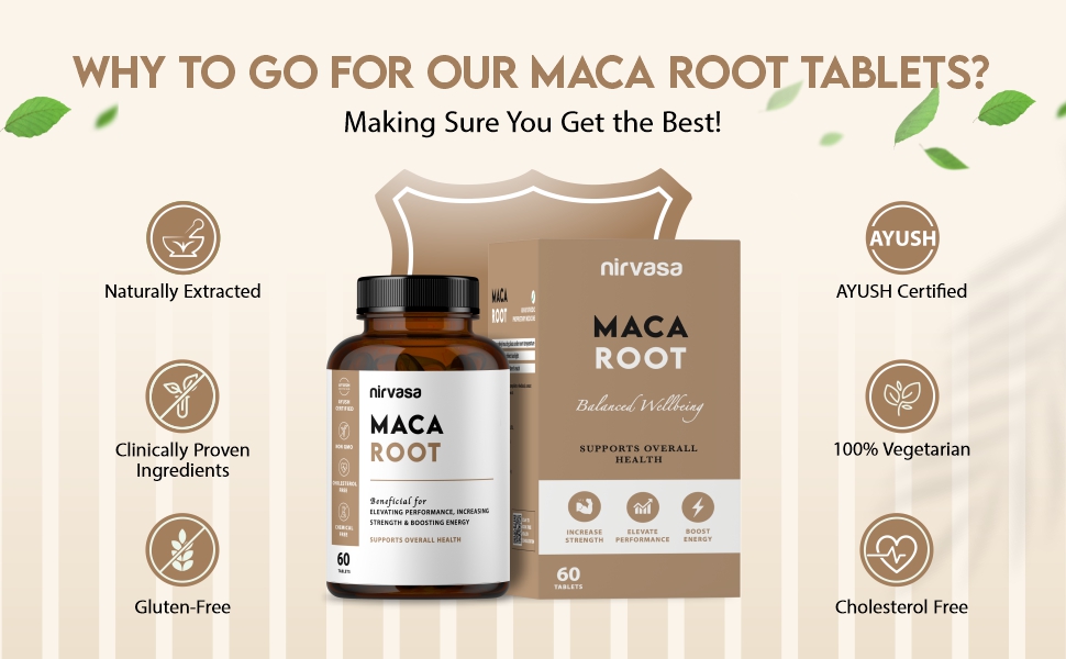 Nirvasa Maca Root Tablets 800mg (60 Tabs) | Ayurvedic Supplement for Energy, Strength, Stamina & Vitality | Supports Fertility & Hormonal Balance | For Men & Women (Pack of 1)