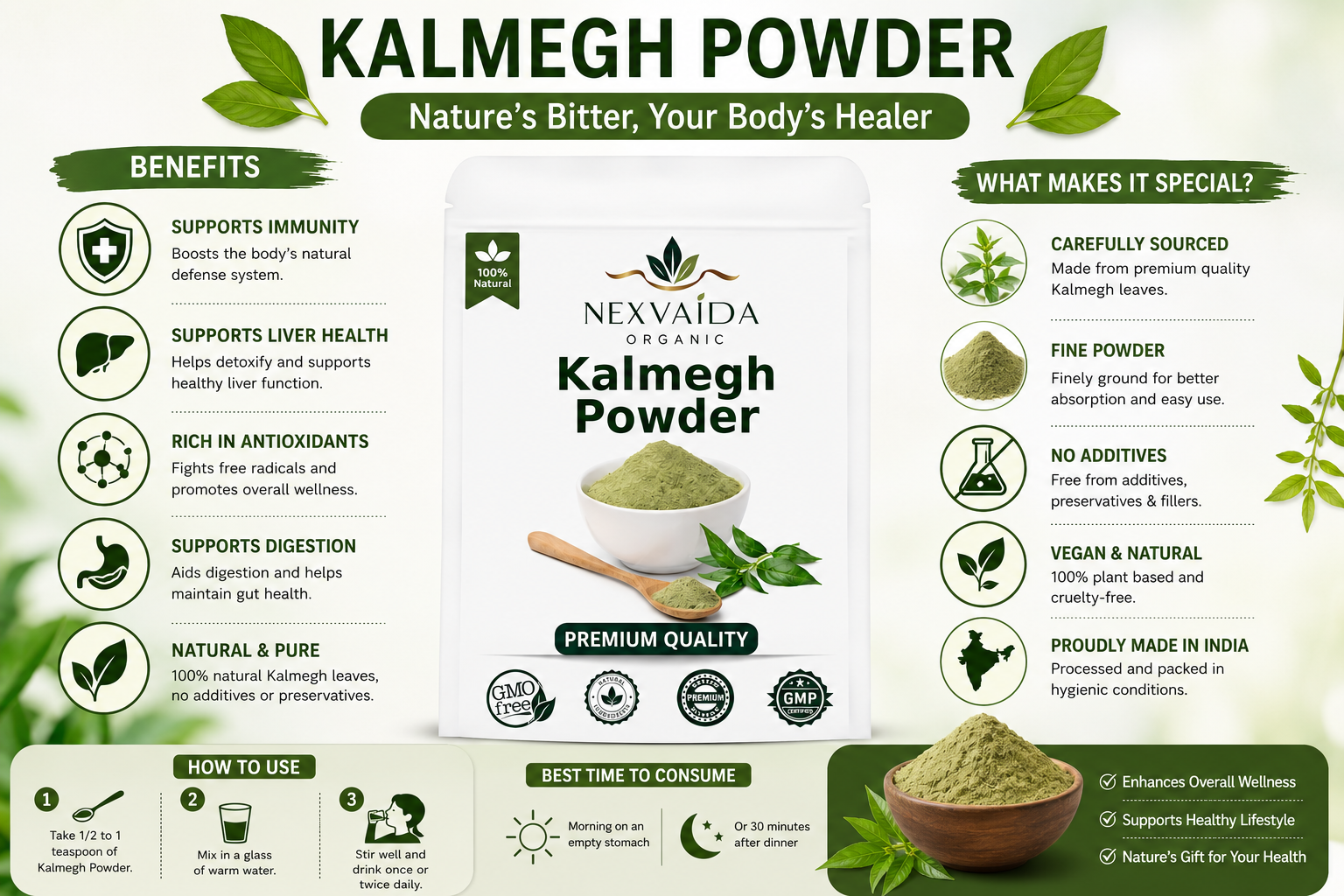 Kalmegh Powder (Andrographis Paniculata) 100% Pure & Natural Herbal Powder | Immunity & Liver Support | No Chemicals, No Preservatives | For Ayurvedic Use (100gm)