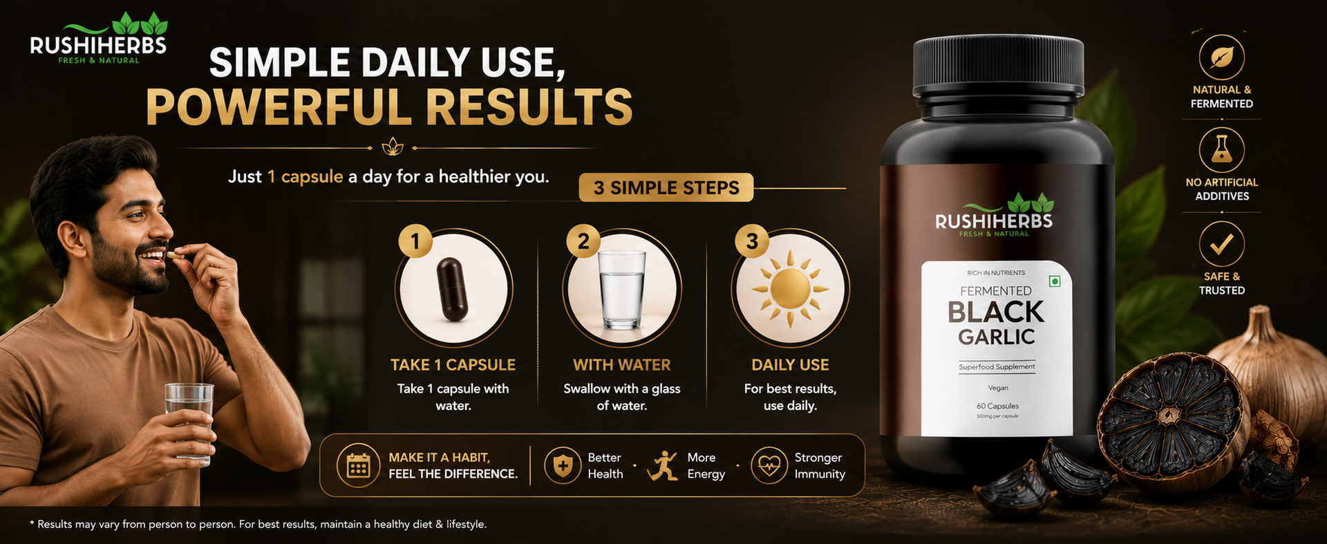 Fermented Black Garlic Capsules 500mg | 90 Days Aged, Rich in S-Allyl Cysteine (SAC) | Supports Heart, Cholesterol Balance, Immunity & Antioxidant Health | No Garlic Breath | 60 Veg Capsules