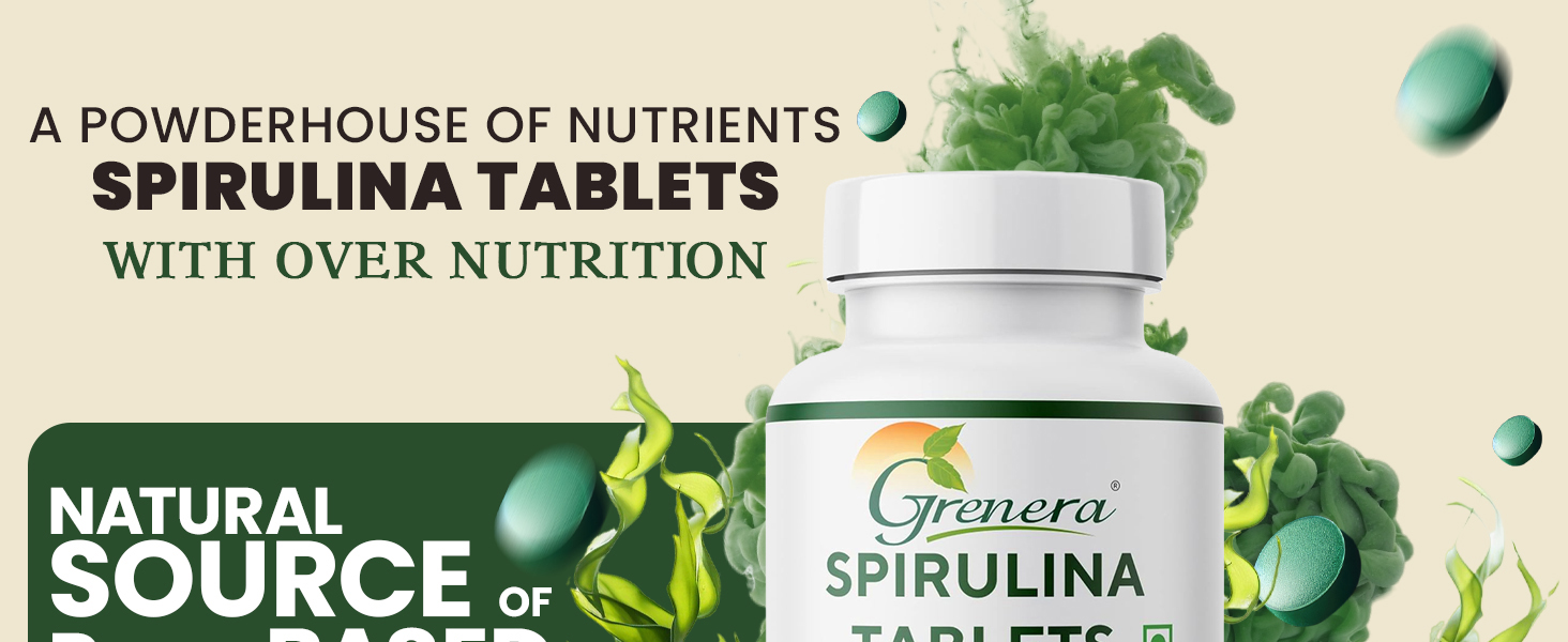 Grenera Organic Spirulina Tablets 120 Count | 1000 mg Per Serving | Uncoated Spirulina Supplement | Vegan & Plant-Based | Green Algae Tablets