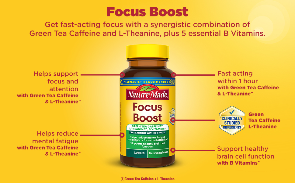 Nature Made Focus Boost Capsules, Fast Acting Focus Supplement, 30 Capsules