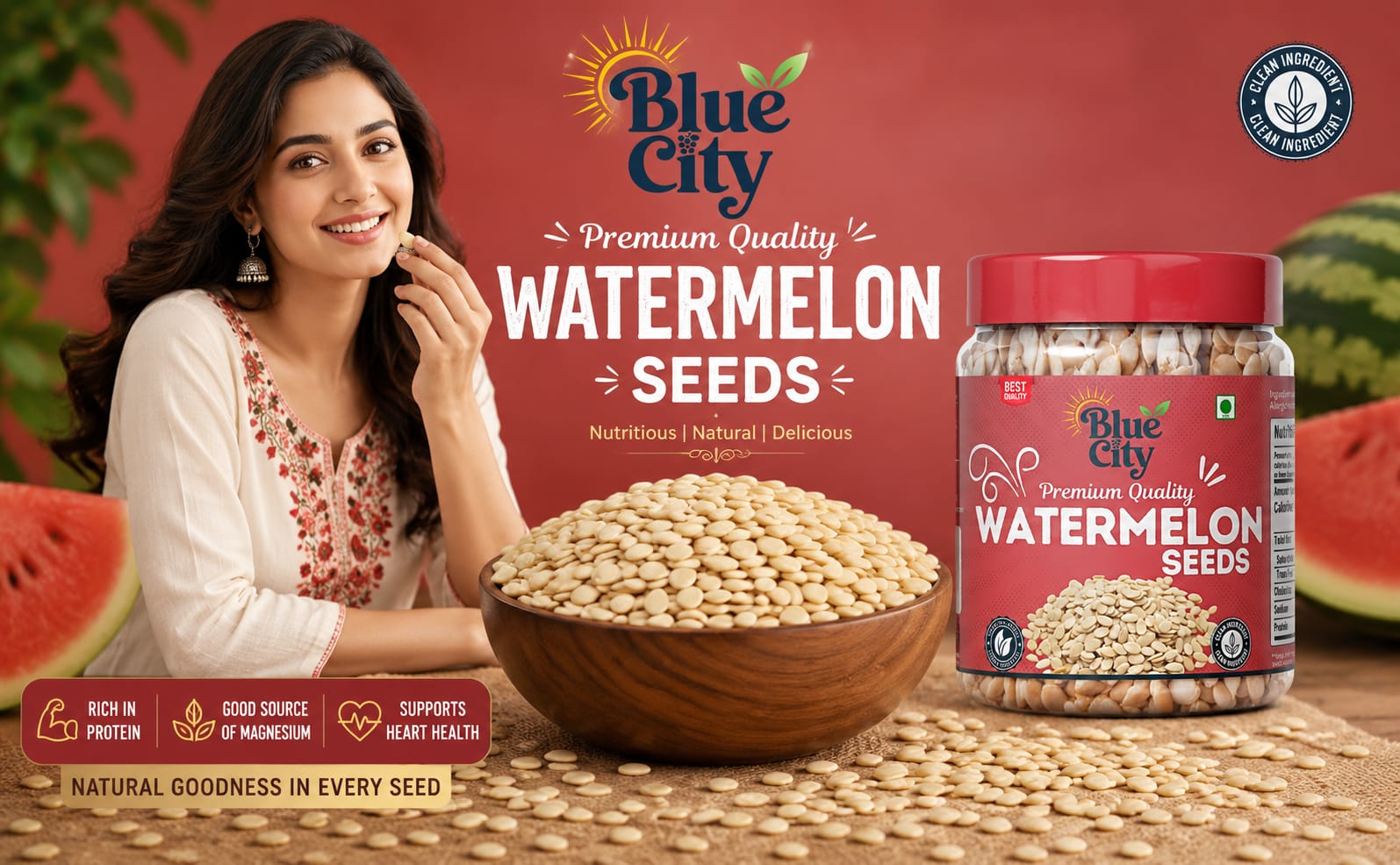 Blue City Organic Watermelon Seeds 200g - High in Protein | Raw Tarbuj Seed for Eating | Magaj Seeds | Non - GMO | Raw seeds | Nutrients Rich | Source of antioxidants