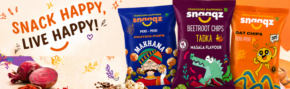 Snaaqz Healthy Snacks Combo (Beetroot Chips, Peri Peri Makhana & Oat Chips) + FREE Peanut Butter | High Protein, Gluten Free, No Palm Oil | Crunchy Diet Snacks Pack