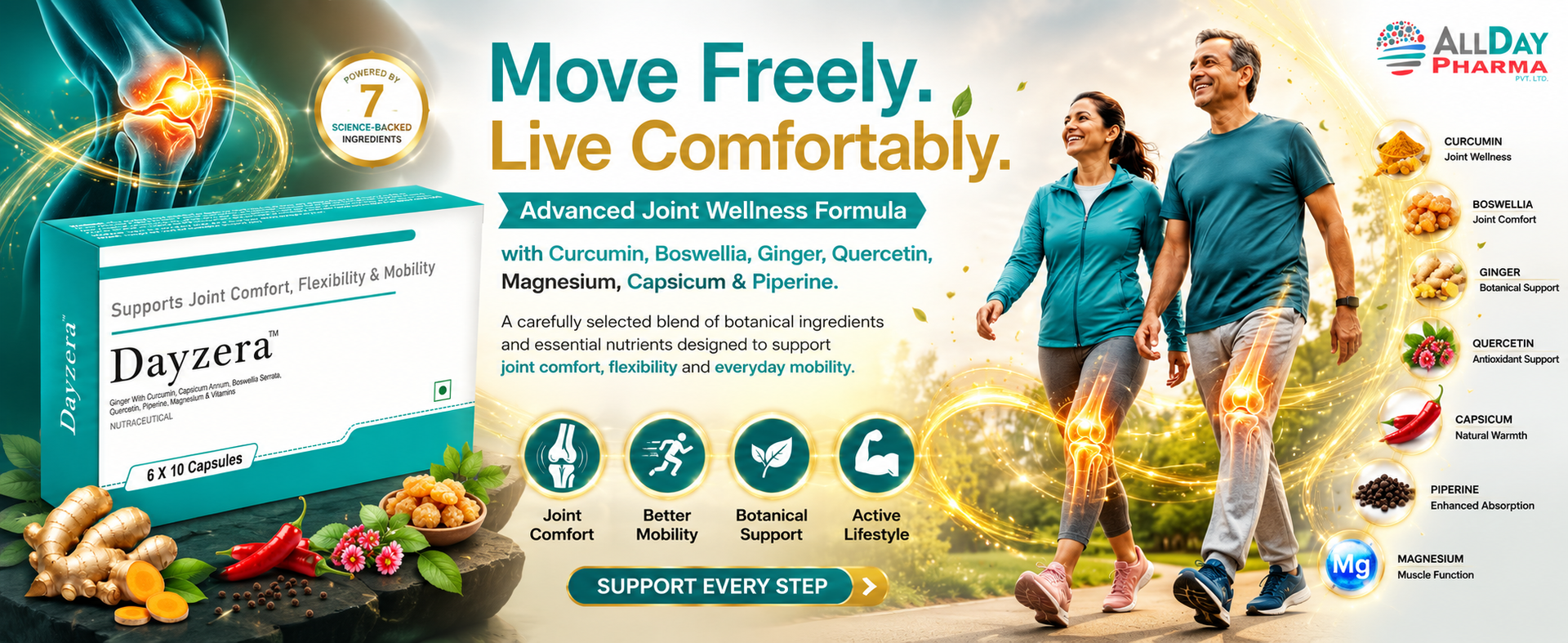 AllDay Pharma Dayzera Capsules Joint Support Supplement for Comfort, Flexibility & Recovery Helps Support Cartilage, Mobility & Bone Health For Men & Women Pack of 1 (60 Capsules)
