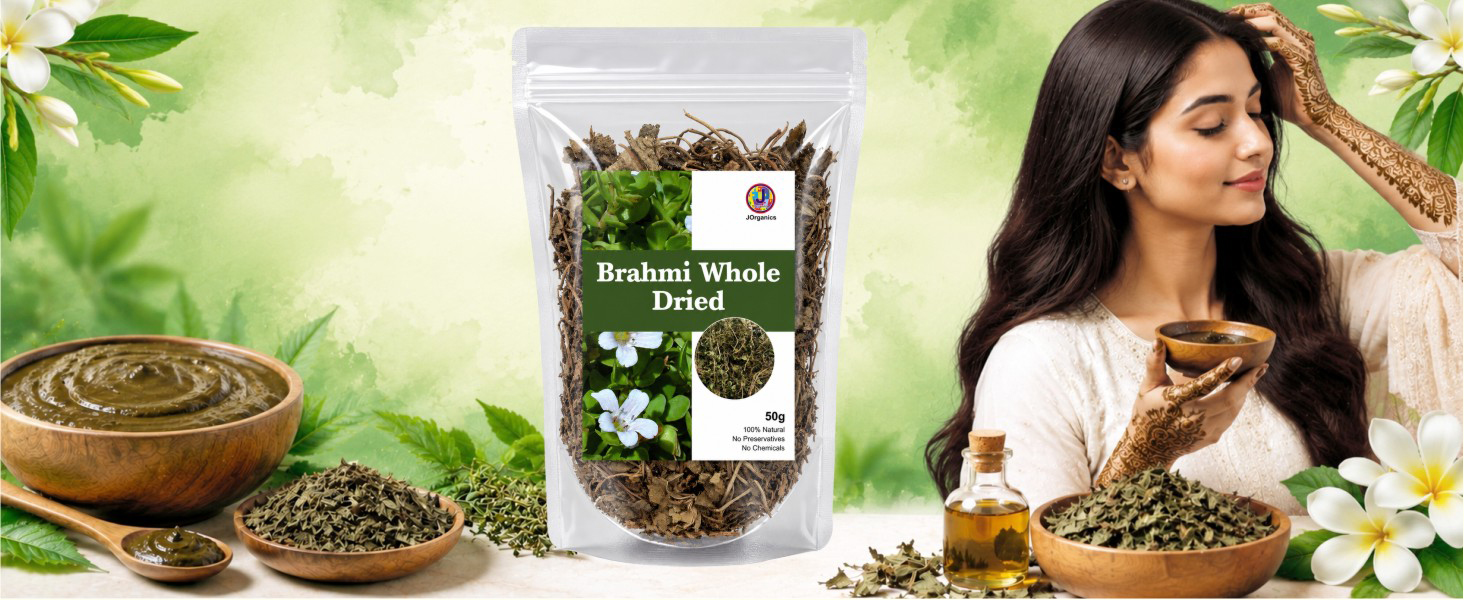 Bhringraj Brahmi Dry Leaves Raw Leaf Bhrangraj Brami Bhangra Bhringraj For Hair Regrowth Scalp Treatment Dry Frizzy Curly Straight Wavy Hair Type (Combo of 2,Pack of 50 Grams)