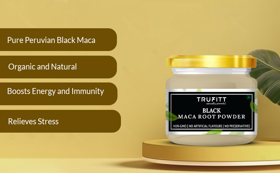Trufitt Peruvian Black Maca Root Powder | Boosts Energy and Immunity | Relieves Stress | Great for Men and Woman - (100GM)