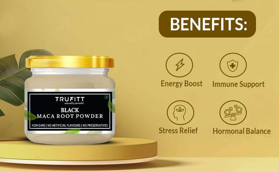 Trufitt Peruvian Black Maca Root Powder | Boosts Energy and Immunity | Relieves Stress | Great for Men and Woman - (100GM)