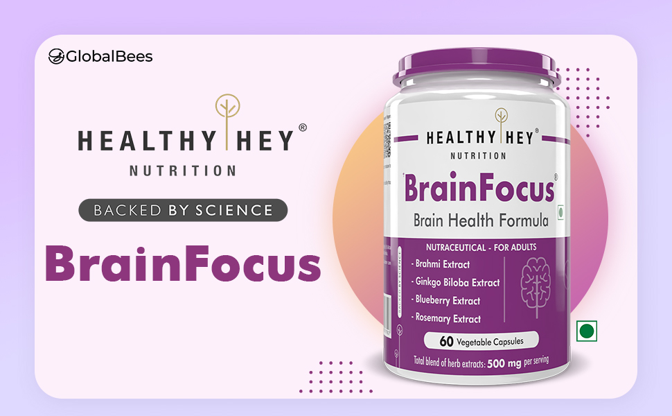 Healthyhey Nutrition BrainFocus - Natural Brain Health Formula for Memory & Focus - 60 Veg Capsules