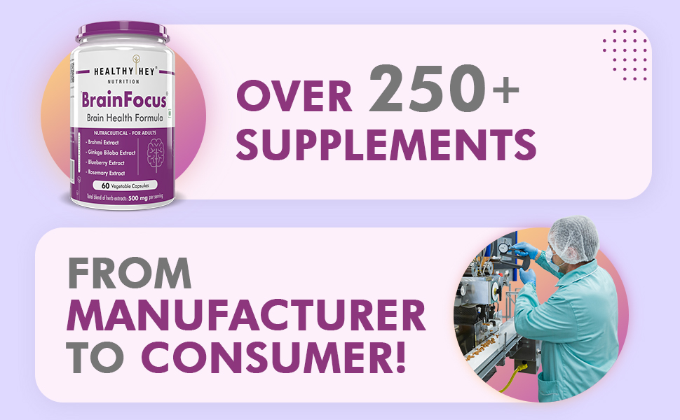 Healthyhey Nutrition BrainFocus - Natural Brain Health Formula for Memory & Focus - 60 Veg Capsules