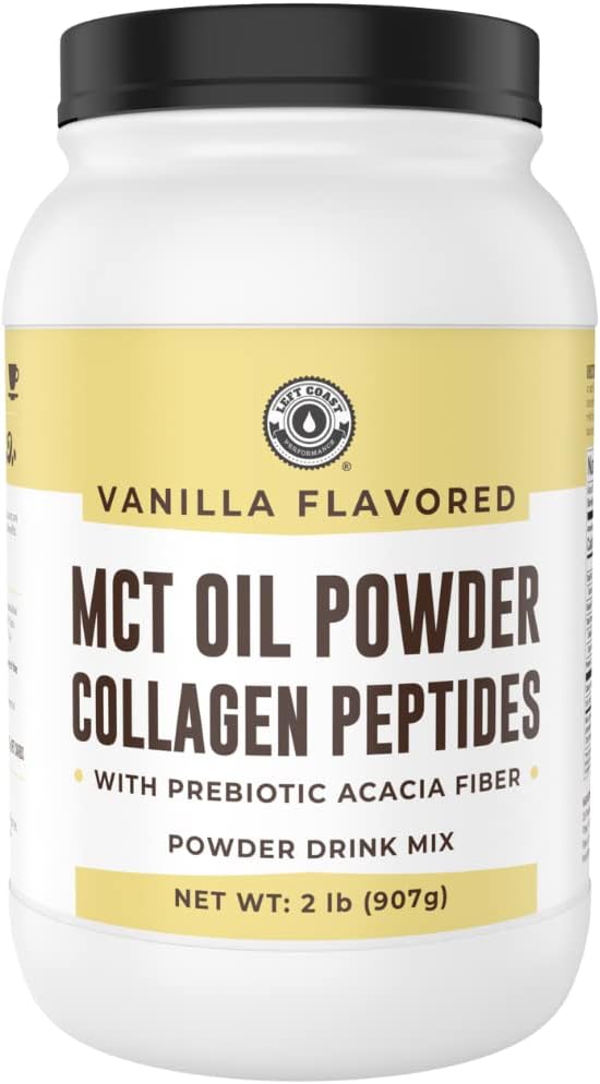 32oz Vanilla Keto MCT Powder + Collagen + Prebiotic Acacia Fibre. MCT Creamer. MCT Oil Powder from Coconuts. MCT Collagen Powder, Grass Fed, Perfect for Keto, 0 Net Carb, Stevia, Erythritol 2