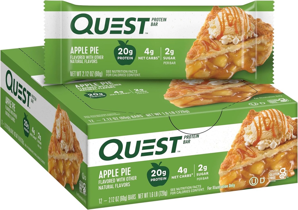 Quest Nutrition Apple Pie Protein Bar, 20g Protein, 4g Net Carbs, 2g Sugar, Gluten Free, Keto Friendly, 12 Count 2