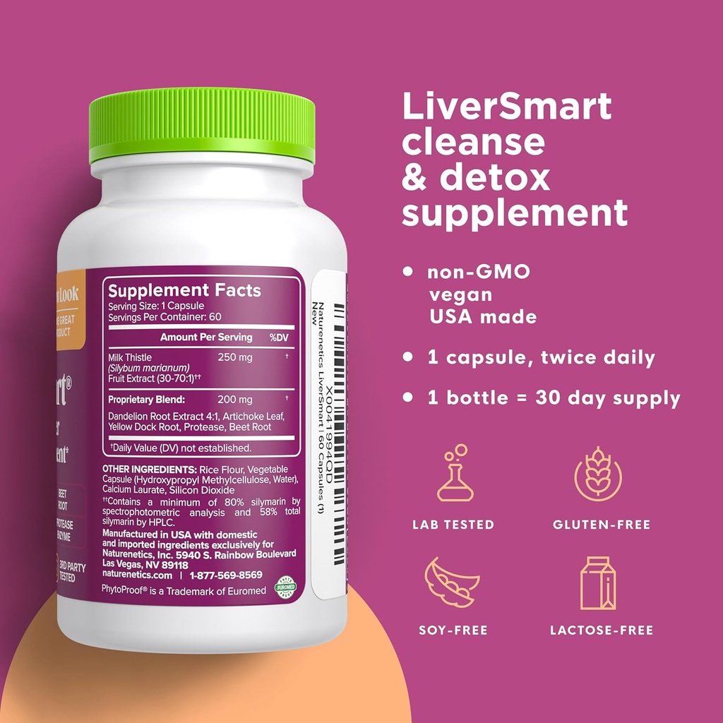 LiverSmart - Liver Cleanse & Repair Formula with European Milk Thistle, Silymarin, Artichoke, Dandelion, Yellow Dock Root, Beet Root - Supplement to Aid, Renew and Support Liver Health (6) 3