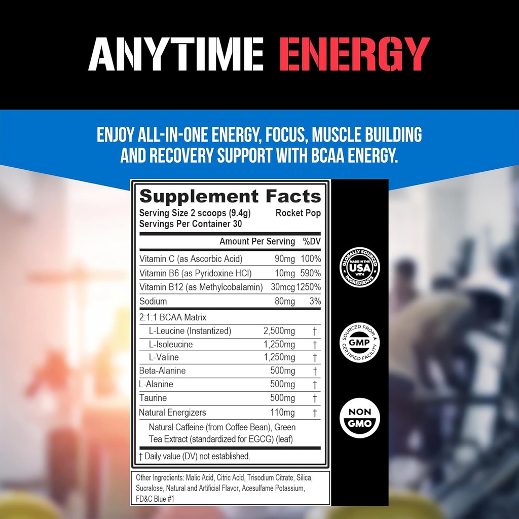EVL BCAAs Amino Acids Powder - BCAA Energy Pre Workout Powder for Muscle Recovery Lean Growth and Endurance - Rehydrating Post Workout Recovery Drink with Natural Caffeine - Rocket Pop 6