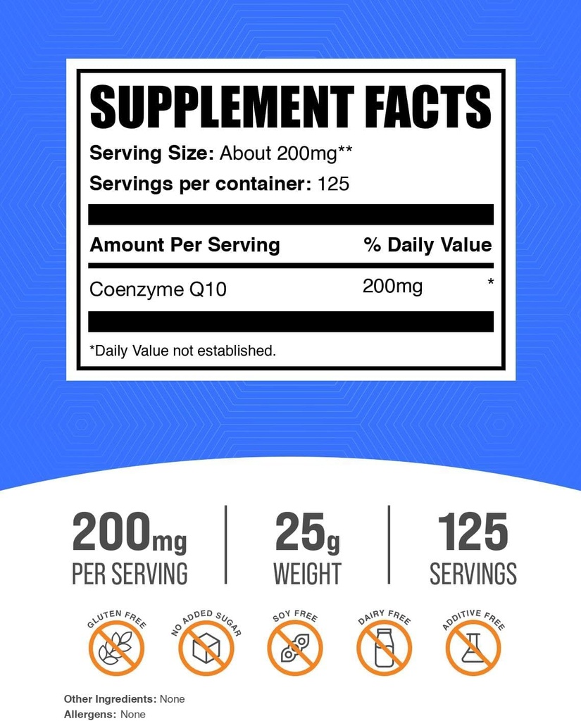 BulkSupplements.com Coenzyme Q10 Powder - Coenzyme Q10 200mg Supplement, Nutritional Supplement - Gluten Free, 200mg per Serving, 25g (0.88 oz) (Pack of 1) 3