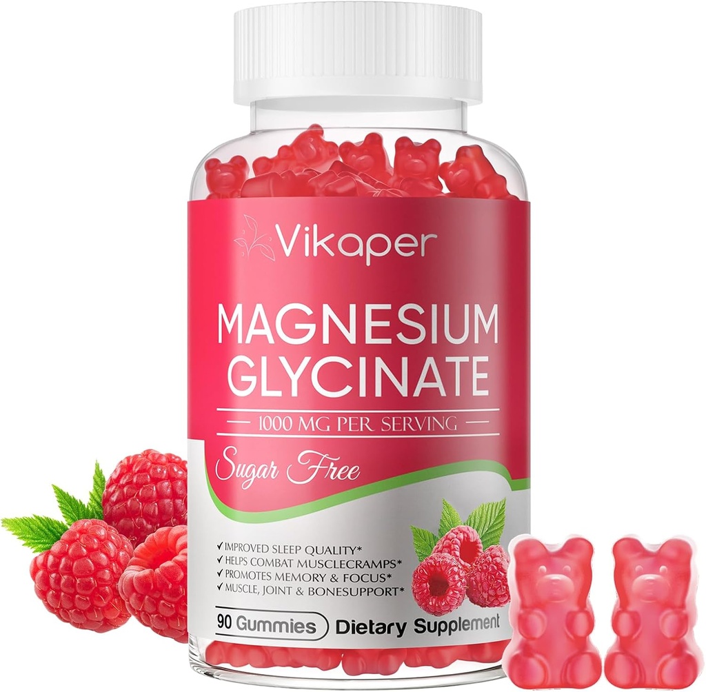 Magnesium Glycinate Gummies Sugar Free,Magnesium Potassium Supplement with Vitamin D3,B6 to Sleep,Stress,Muscle Relief,Nerve Health Support for Adults,180 Raspberry Flavor Gummy 2