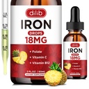 Płynny suplement żelaza dla kobiet i mężczyzn Żelazo Dropy Suplementy dla niedokrwistości z folianem, Witamina C, B12 dla Red Blood Support- Ananas Flavor, 2 Fl Oz