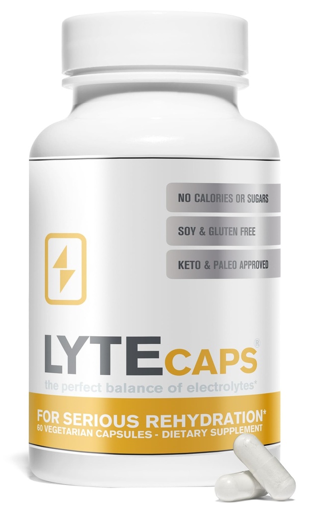 Kapsułki LyteLine Electrolyte - 60 Kapsułek wegetariańskich na poważne nawodnienie, kurcze, odwodnienie - Magnez, Potas, Sód, Cynk - Wolny od glutenu, Dairy, Nuts