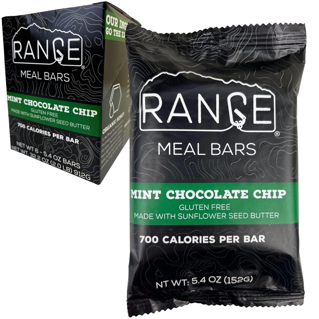Range Meal Bar - Wysokie Calorie Meal Bary wymiany - Guten Free Bars - Backpacking Posiłki - 6 Pack (miętowy Czekoladowy Chip)