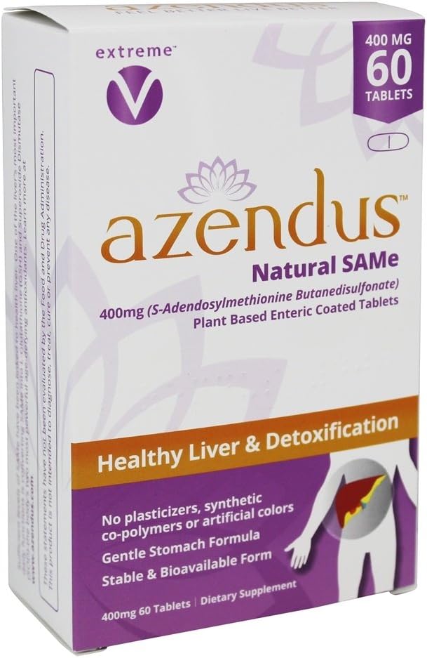Azendus Natural SAM- e for Liquor Health 60 Count, 400mg, 1 Zalecana postać, Czysty, Naturalny, Stabilny, Farmaceutyczny, Szybka absorpcja