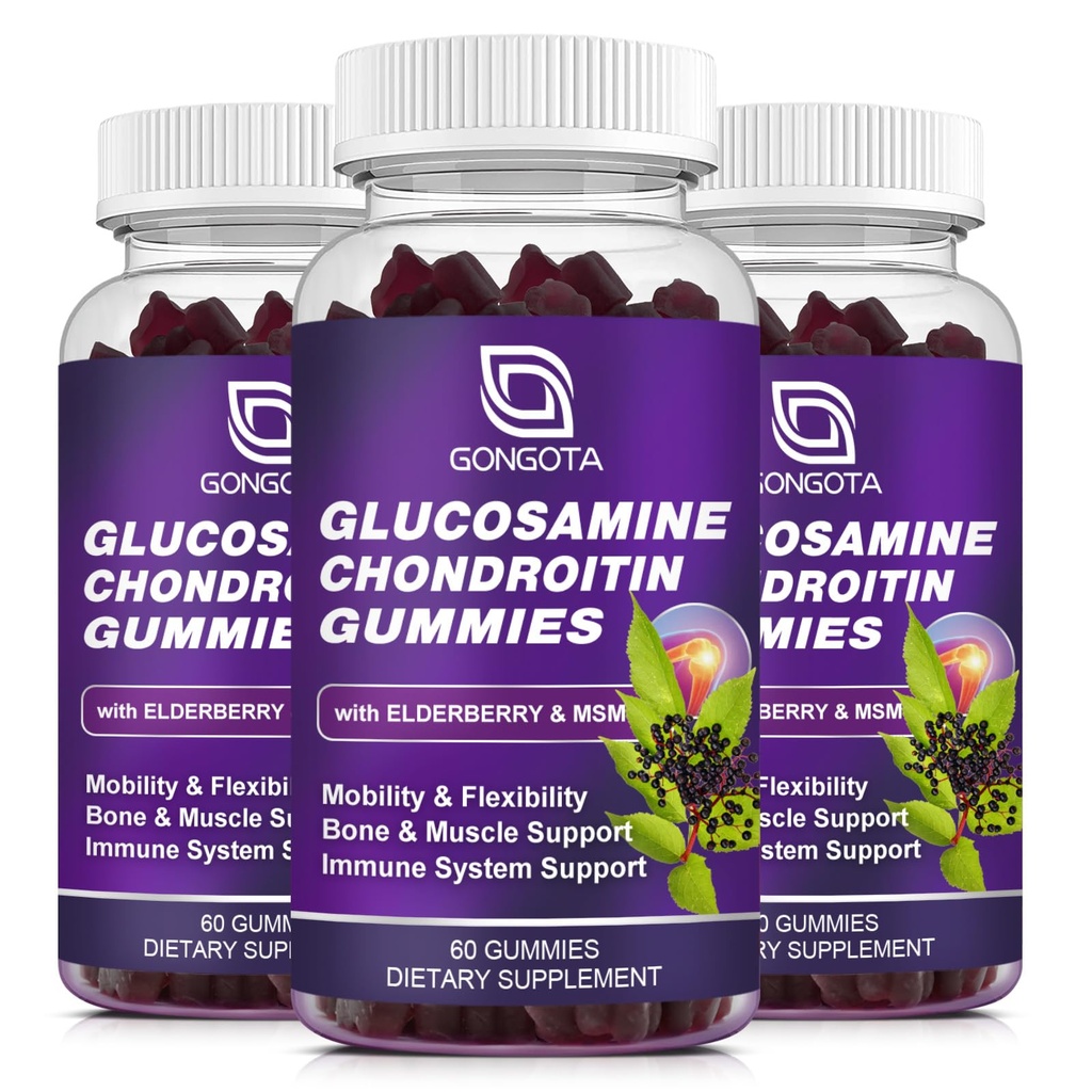Glukozamina Gummie Chondroitin - 2- Pack, Dodatkowa moc 1500mg Glukozamina z MSM & Elderberry, Elastyczność Wsparcie, Najlepsza chrząstka i suplement immunologiczny dla mężczyzn i Wome - 180 Gummies
