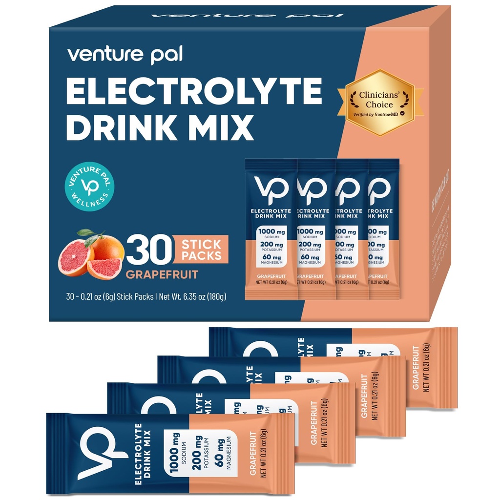 Venture Pal wysoki poziom cukru bez elektrolitów w proszku Pakiet - Nawodnienie Pakiety z witaminą, Sodu i potasu 124; Zero Kalorii 124; Wegan, Keto & Paleo Przyjazny Electrolyte Drink Mix - 30 Sticks