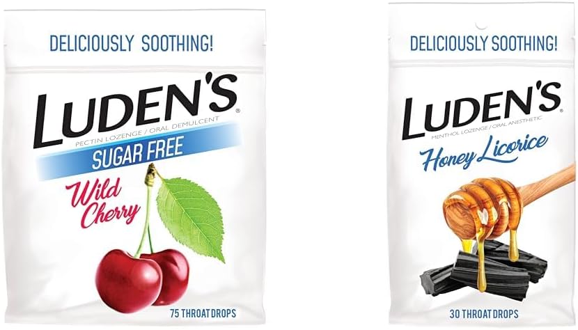 Ludens Wild Cherry Sugar Free Throat Drops, 75 Count & Honey Licorice Throps Drops, 30 Count
