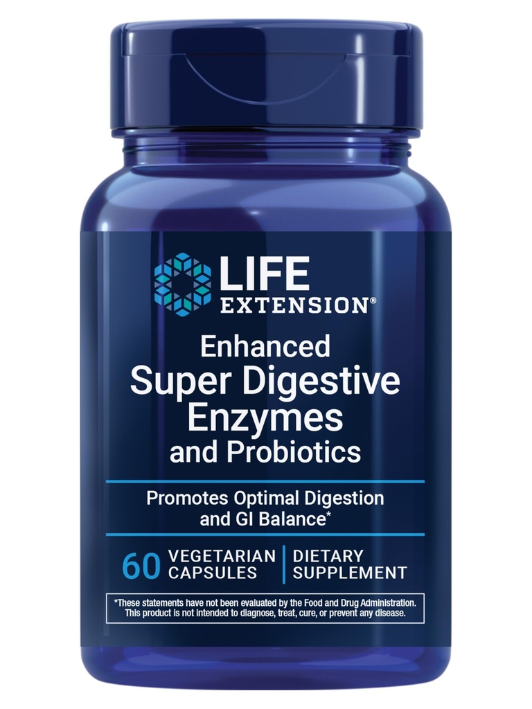 Life Extension Enhanced Super Digestive Enzymy i Probiotyki - B. Koagulans Probiotic, 10 Digestive Enzymes - Pomaga w trawieniu, Comfort & GI Balance - Non-GMO, Wegetarianin - 60 Kapsułki