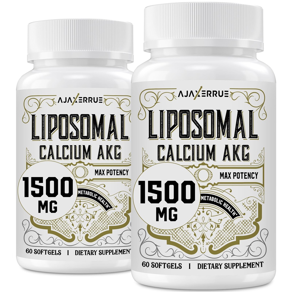 Liposomal wapnia AKG Suplement 1500 MG (Kwas alfa- ketoglutarowy), Wysoka absorpcja, Bardziej skuteczne niż AAKG, Ca AKG dla długowieczności, Obrona wieku, Energia komórkowa, Funkcja metaboliczna, 120 Softgels