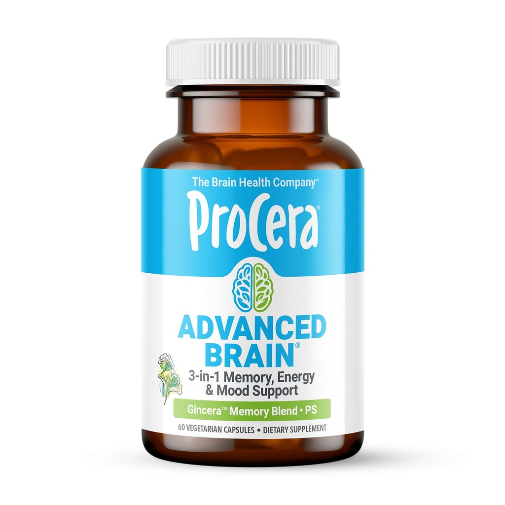 Procera Advanced Brain - Szybkie aktorstwo - Składniki wspierane przez 100 + Badania - Poprawa pamięci, Recall - Koncentracja - Czyści Fog - Jasność mentalna - Slows Cognitive Decline - 60 Count