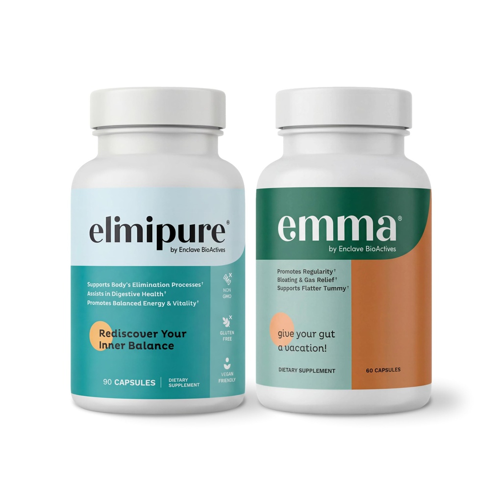 Emma Gut Health & Elimipure Cleanse Bundle - Kompletny Digestive Detox Bundle dla Bloating, Metabolizm i Microbiome Wsparcie 124; Leaky Gut Naprawa, Colon Cleanse & IBS Relief