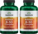Swanson B- 50 B- Complex - B Kompleks witamin o dużej mocy i biodostępności - Promotes Immune System Support, Aids Heart Health, & Wspiera zdrowy system nerwowy - (250 kapsułek) (2 opakowania)