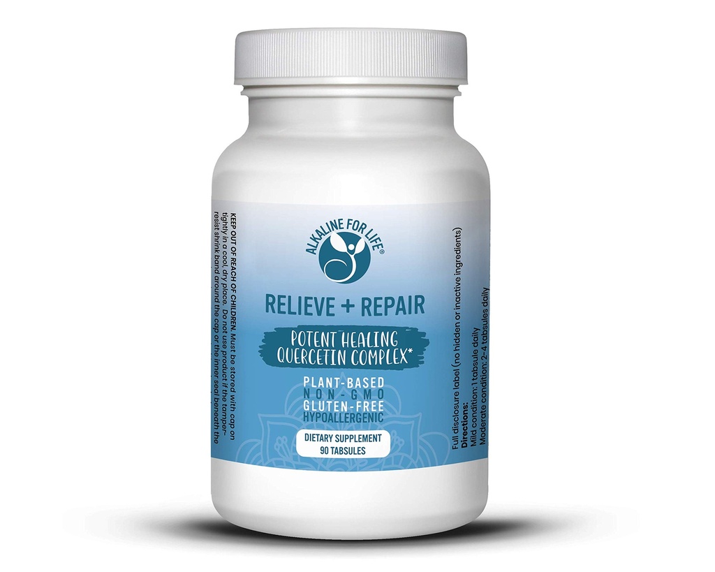 Relieve + Naprawa Quercetin 1000mg, Sok winogronowy proszek, Suplement przeciwutleniaczy OPC - Czysty Quercetin dwuwodny - Preferowany formularz dla dostępności biologicznej (90 Tabs)