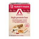 Atkins Blueberry grecki Jogurt & Truskawka Shortcake High Protein Bar, High Fiber, Keto Friendly, 12 Count (6 Barów każdego smaku)