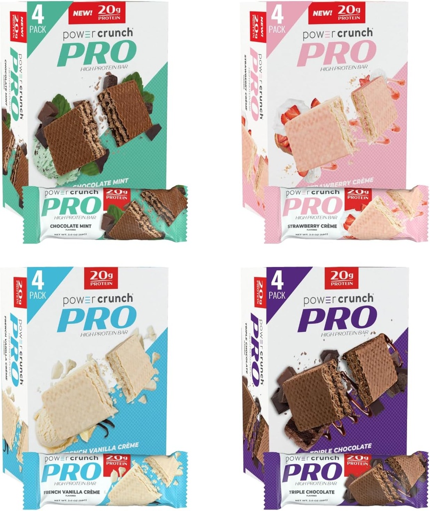 Power Crunch PRO Protein Wafer Bars, Variety Pack, in 4 Flavors 2.0 Ounce Bars (16 Count). Wysoka zawartość białka
