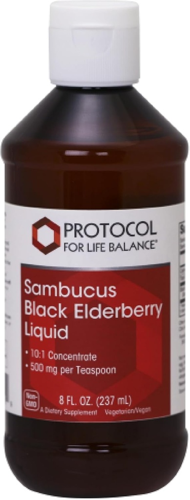 PROTOKÓŁ ŻYCIA BALANCE Sambucus Black Elderberry Liquid - 500 mg Black Elderberry - for Wellness Support - with Natural Occurring Compounds - Non-GMO, Kosher & Vegan - 8 fl oz