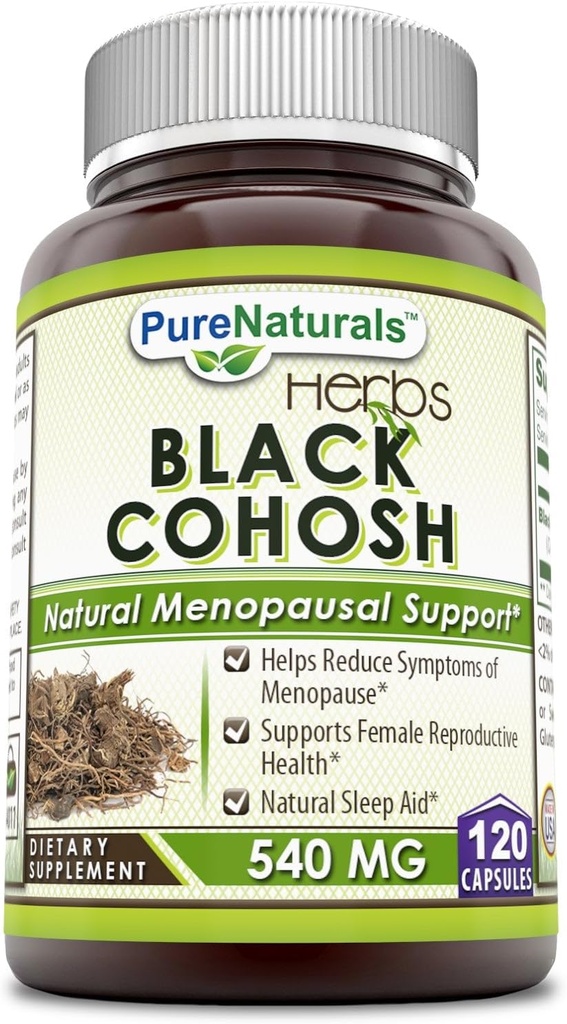Czysty Naturals Black Cohosh Menopauza Relief - Naturalne rozwiązania dla wsparcia menopauzy - 540 Mg Suplement z Pure Root Extract 120 Kapsułki