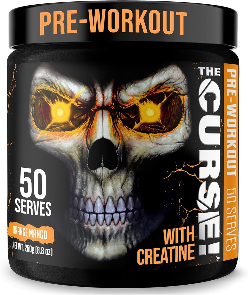 JNX SPORTS The Curse! Pre Workout Powder for Men & Women, Caffeine, Beta-Alanine, Creatine, L-Citrulline, 50 Servings, Orange Mango Flavor – Boost Energy, Strength & Focus