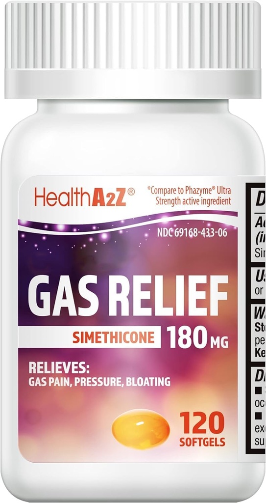 HealthA2Z ® Gas Relief Simeticone 124; 180 MG Releases 124; Releases from Stomach Discomfort and Gas Release 124; Anti Flatulence Release 124; Releases Gas Fast (120 Count (Pack of 1))