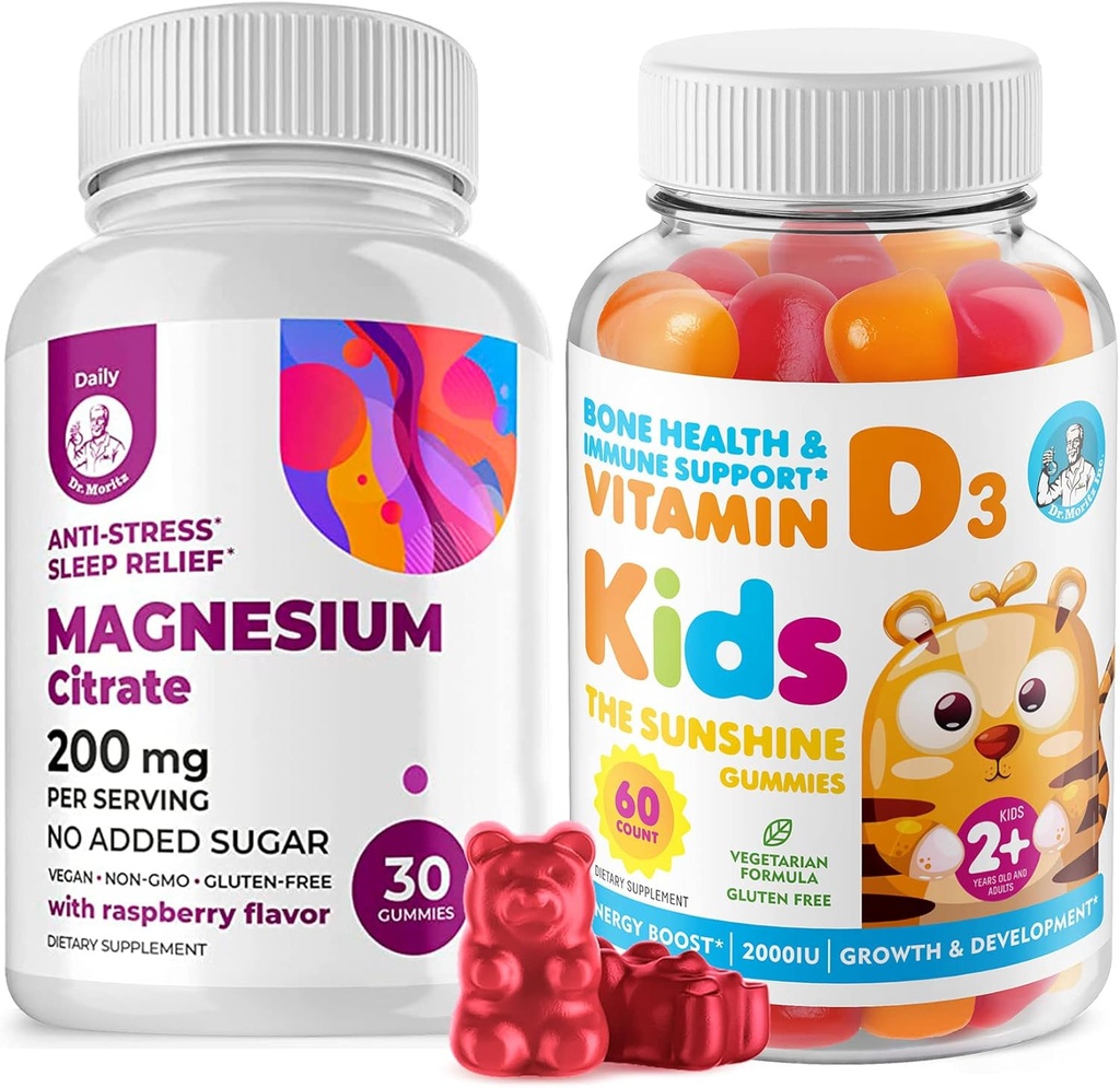 Gumie witaminy D dla dzieci i dorosłych 2000 IU i Gummie magnezu - zdrowe suplementy witaminy D3 1000IU - Wegetariańskie Żelatyna - wolne immunologiczne Wsparcie z bez cukru Magnezu Spokojne żucia dla dzieci i dorosłych