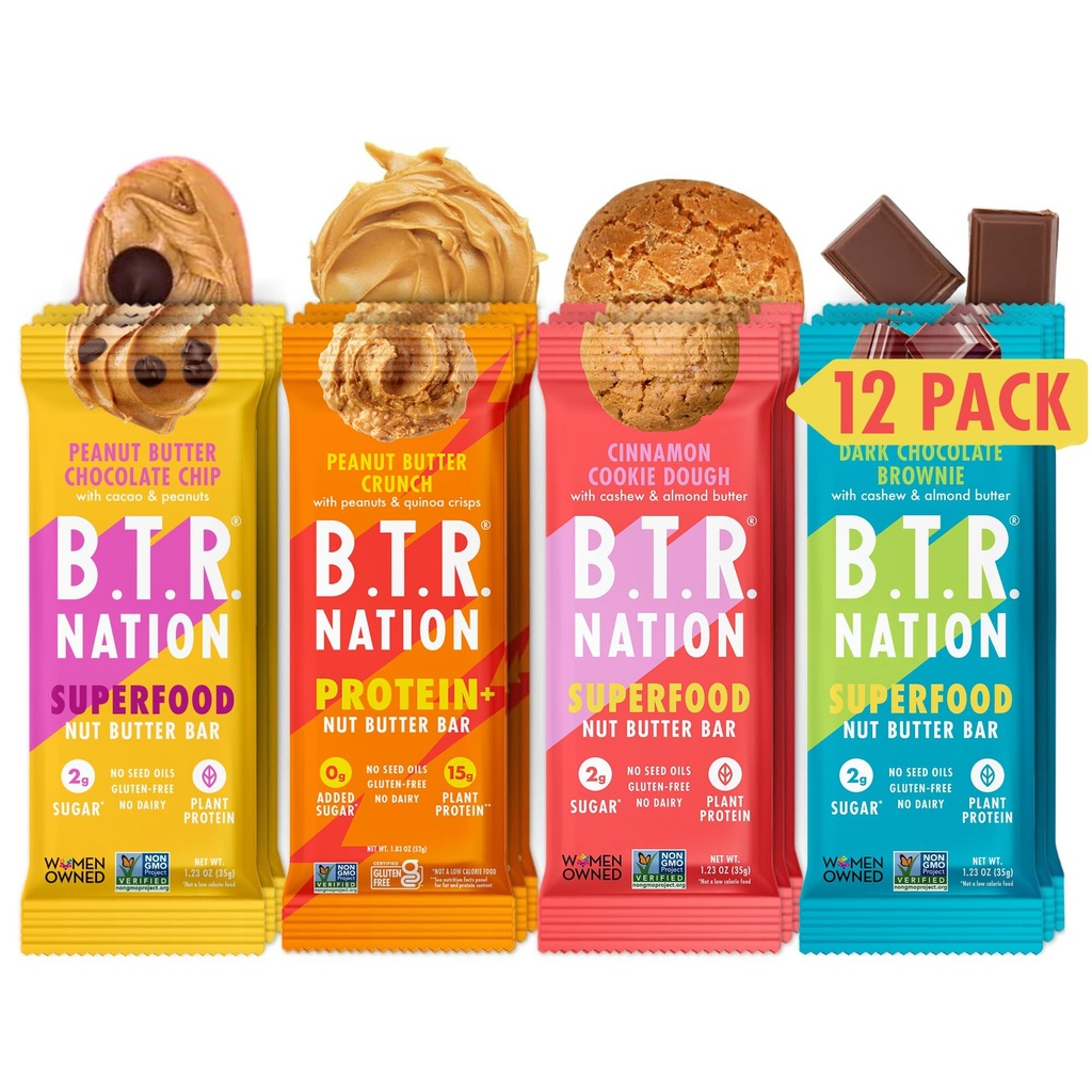 B.T.R. Nation Superfood Keto Protein Bar - roślinne białko wegańskie 124; (12 Pack) Odmiana Pack 124; Niskie karb żywności, Niskie Calorie, Gluten Free, No Sugar Alcohols, Boosted with Superfoods