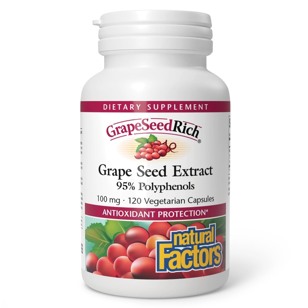 Naturalne czynniki, GrapeSeedRich Grape Seed Extract, Przeciwutleniacze Wsparcie dla zdrowej reakcji zapalnej, 120 Kapsułki