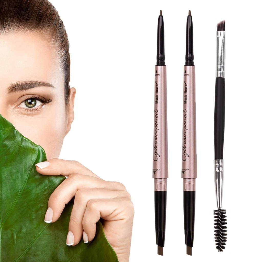 2 Pakiet Eyebrow Pencil, Waterproof Eyebrow Makeup z podwójnymi końcami, Professional Brow Enhancing Kit z pędzlem Eyebrow (Dark Brown # 1)