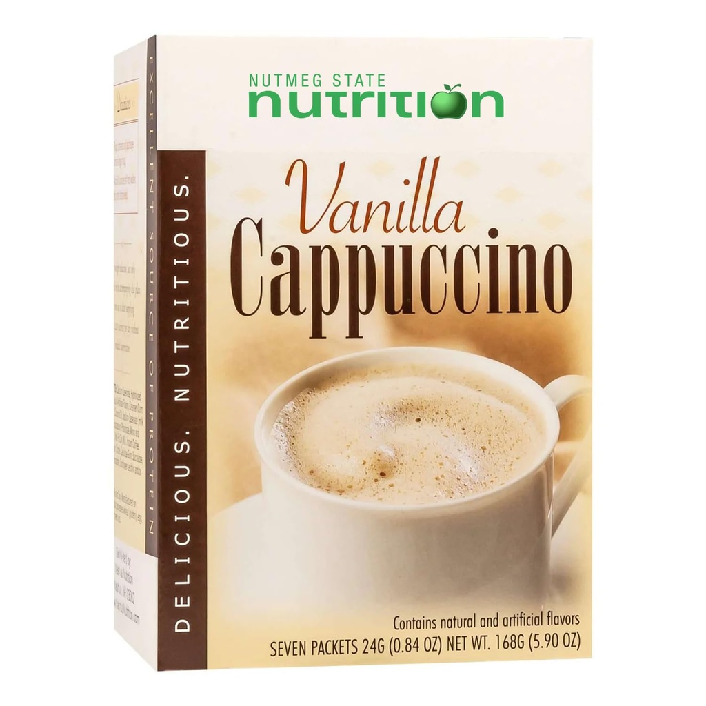Nutmeg State Nutrition HealthyWise - High Protein Diet Drink - Weight Loss Cappuccino - 15 g Protein - Low Calorie - Low Carb - Low Sugar - 7 Servings per Box (Vanilla Cappuccino)