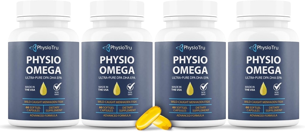 Physio Omega 2400mg Fish Oil with Omega 3 Fatty Acid Supplement - Heart & Brain Health Supplements for Adult - Non-GMO, Burless, Light Citrus Flavor, Sustainable Sourced - 240 Softgels